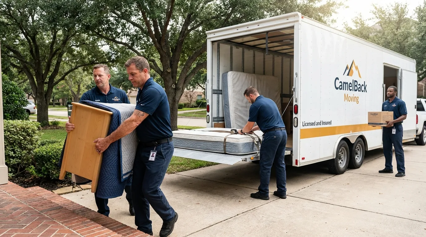 Crew loading residential truck for cross-state move from Hollandale, MS